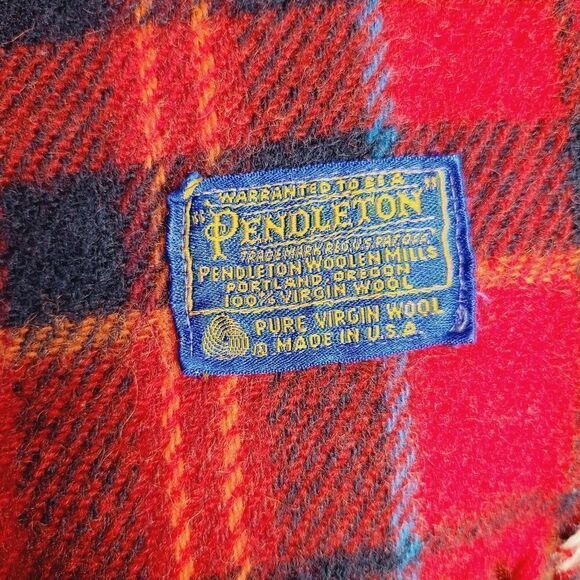 Vintage Pendleton Wool Blanket Stadium Red Plaid - Picture 3 of 6